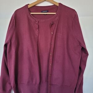 LAND'S END  Burgundy Blouse & Cardigan Set Size XL